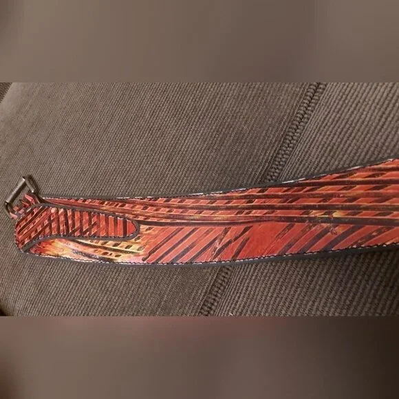 Red Black Wide Leather Waist Belt Size S 30 Vintage Statement Cincher - Picture 9 of 9